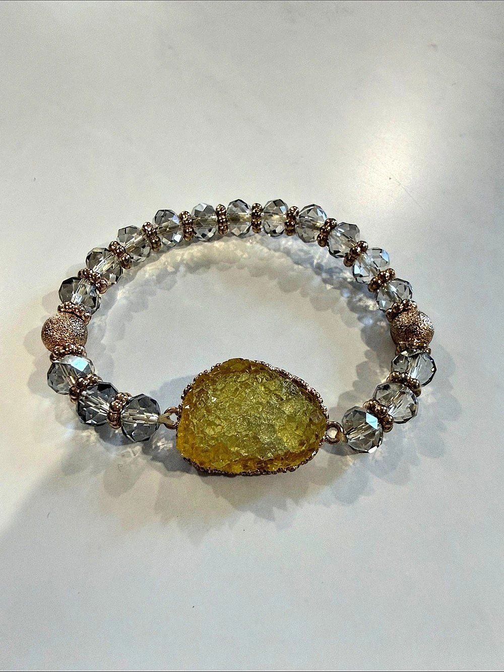 Beaded Statement Bracelet in Gold & Gray